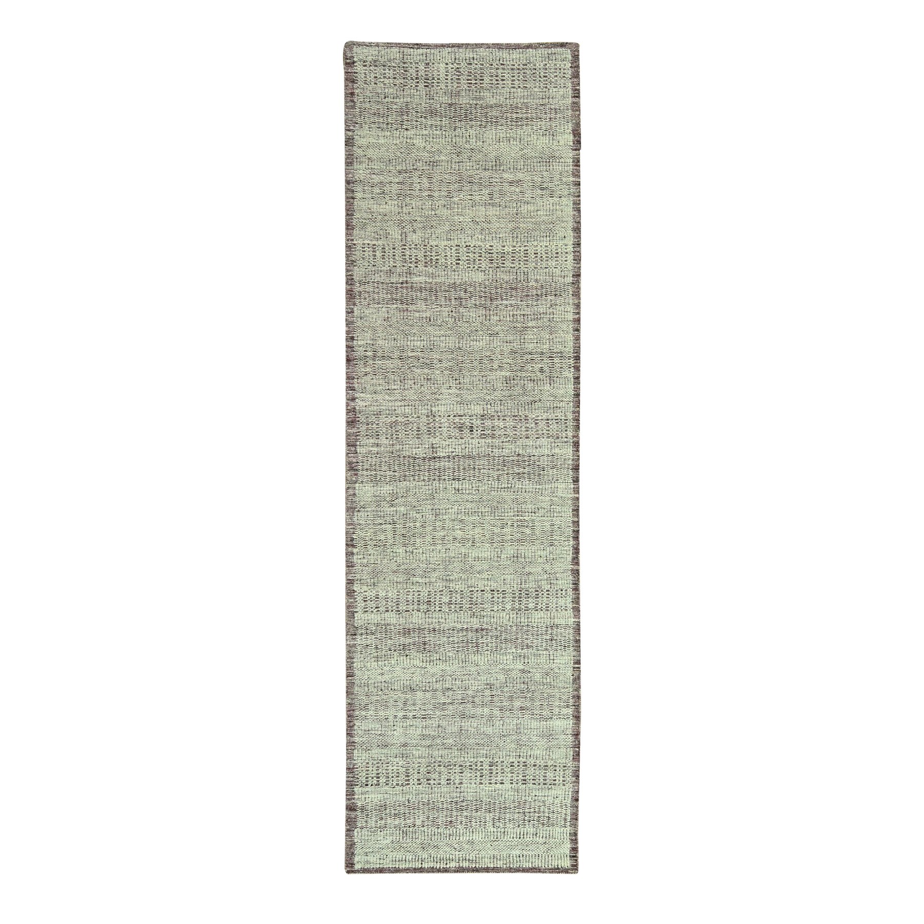 Wine Red with Ivory, 100% Wool, Hand Knotted, Oxidized and Distressed Grass Design with Exposed Warps, Narrow Runner, Oriental Rug